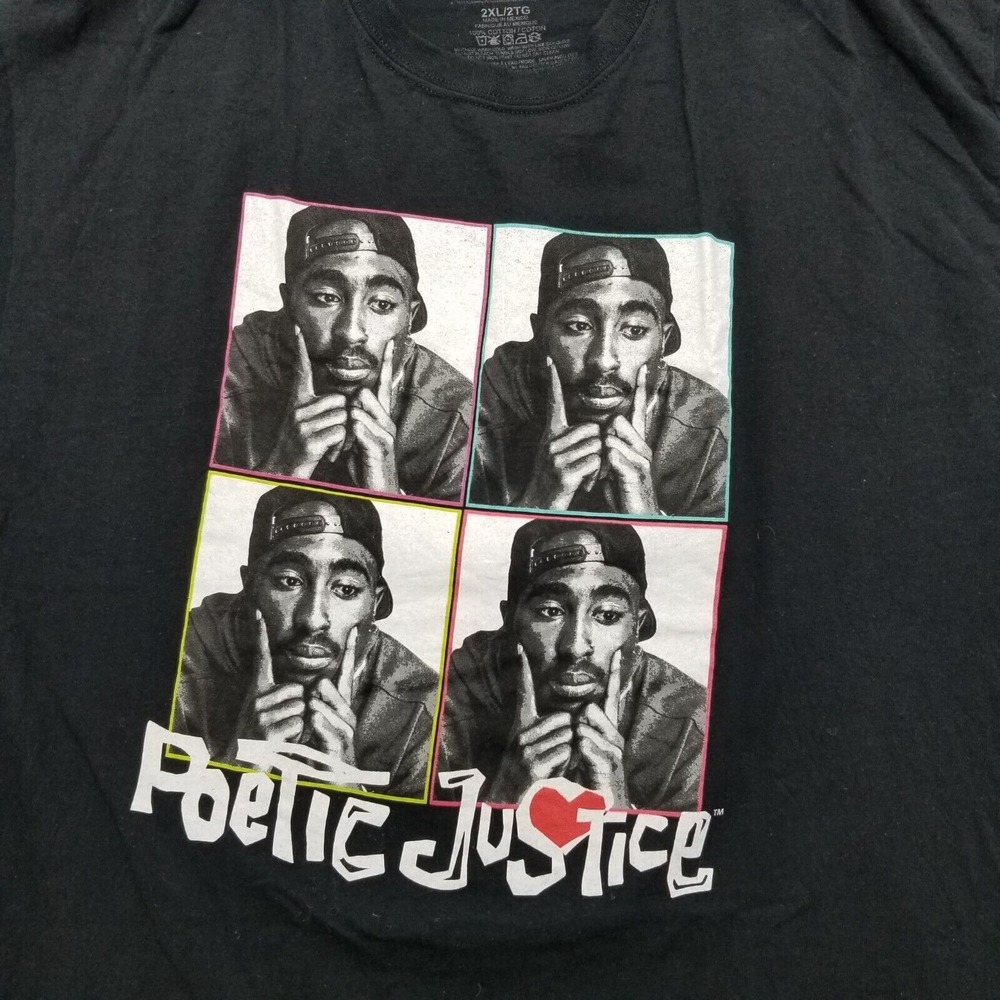 Tupak Shirt Mens XXL Black Short Sleeve Crew Neck Poetic Justice 2 Pac - Picture 4 of 11